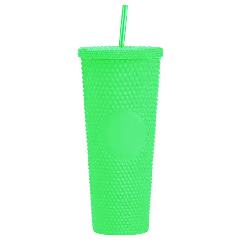 Double Studded Plastic Straw Cup Large Capacity Creative 710ml Durian Cup Portable Diamond Cup - Bellarte Enchanté Double Studded Plastic Straw Cup Large Capacity Creative 710ml Durian Cup Portable Diamond Cup